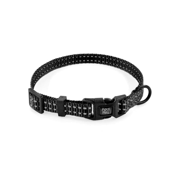 Load image into Gallery viewer, Lightweight Pipco puppy collar in black with reflective stitching for small dogs