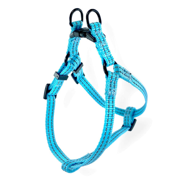 Load image into Gallery viewer, Lightweight Pipco step-in puppy harness in blue with reflective stitching for small dogs