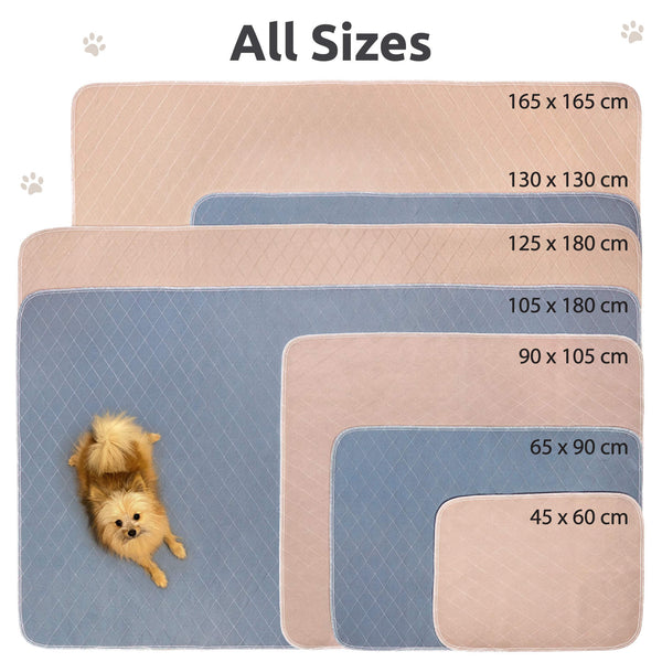 Load image into Gallery viewer, Pipco Pets Australia Washable Potty Pads size guide showing all seven available sizes in grey and brown colour