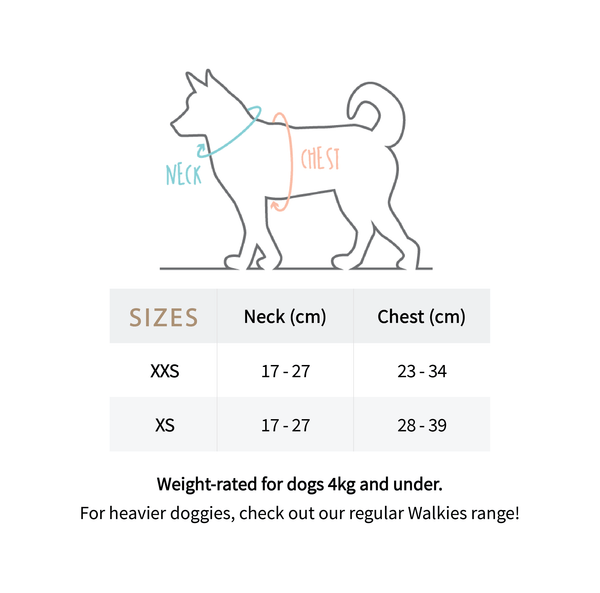 Load image into Gallery viewer, Size chart with diagram showing how to measure small dog neck and chest size