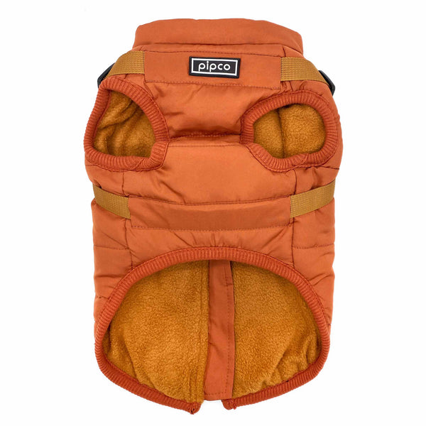 Load image into Gallery viewer, Underside view of burnt orange Pipco Puffer Jacket Australia