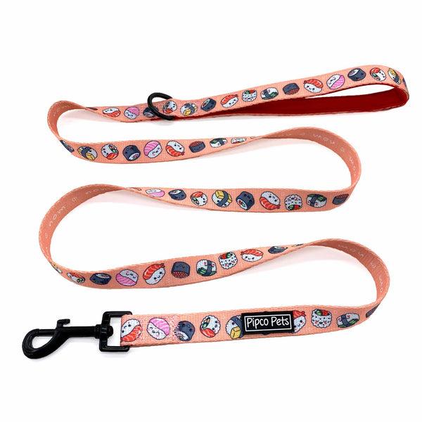 Load image into Gallery viewer, Pipco Pets dog leash with Sushi Train print pattern in pink