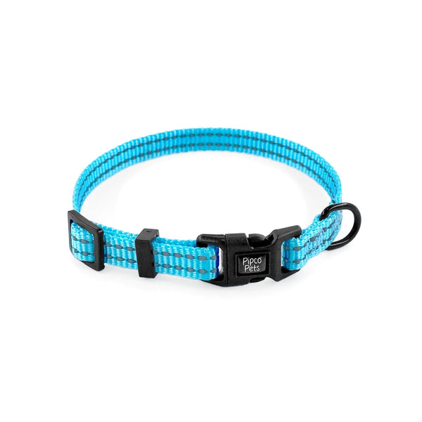 Load image into Gallery viewer, Lightweight Pipco puppy collar in blue with reflective stitching for small dogs

