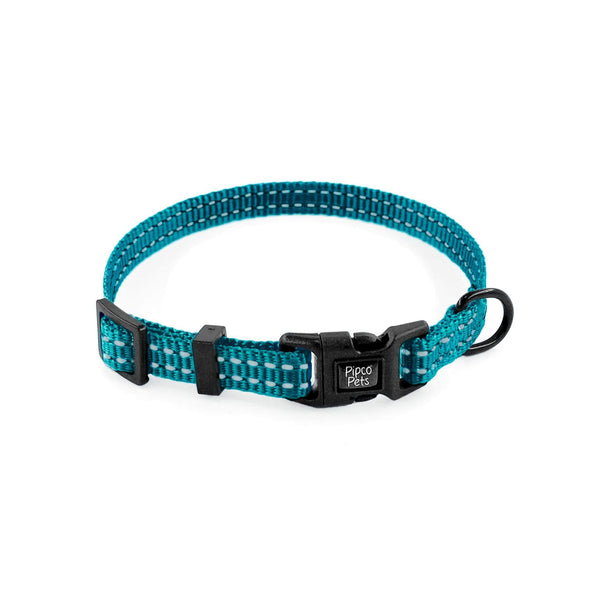Load image into Gallery viewer, Lightweight Pipco puppy collar in teal with reflective stitching for small dogs
