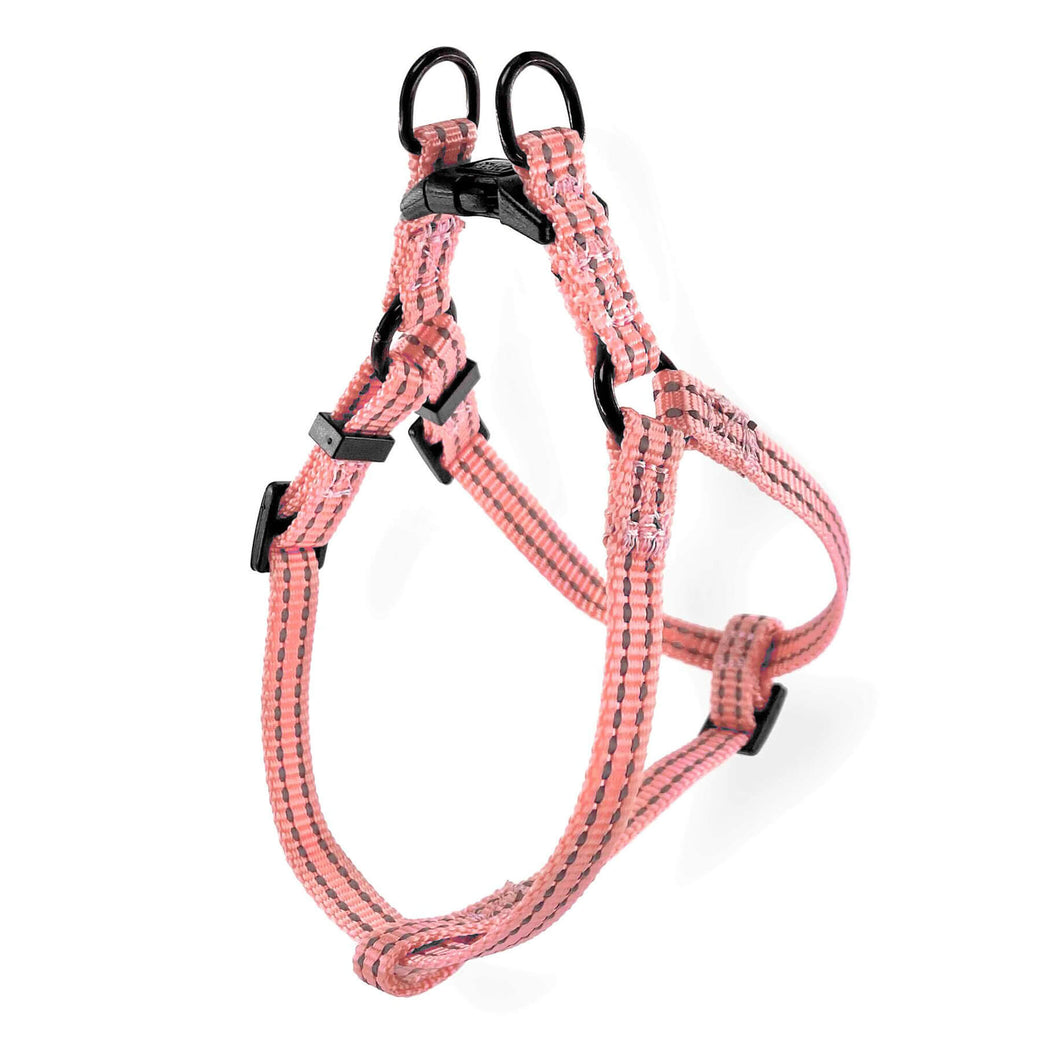 Lightweight Pipco step-in puppy harness in pink with reflective stitching for small dogs