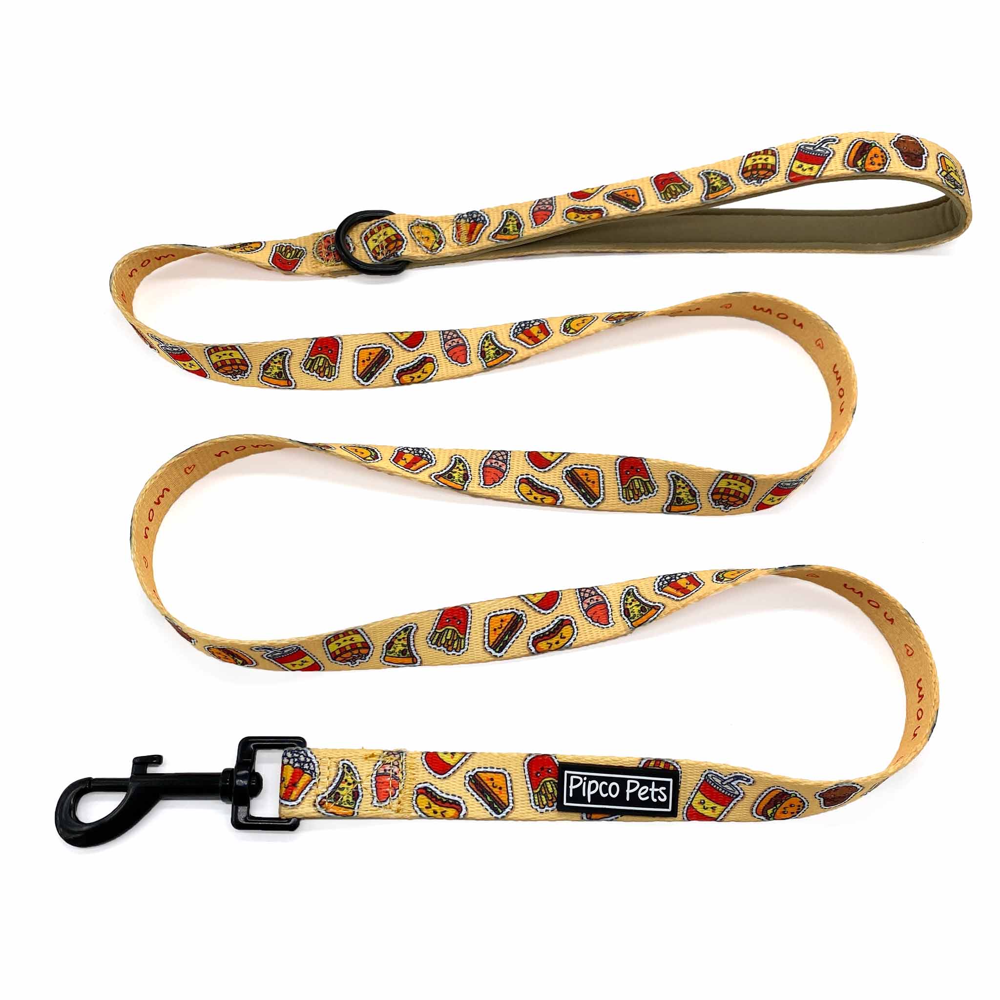 Pipco Pets dog leash with Snack Pack junk food print pattern in yellow