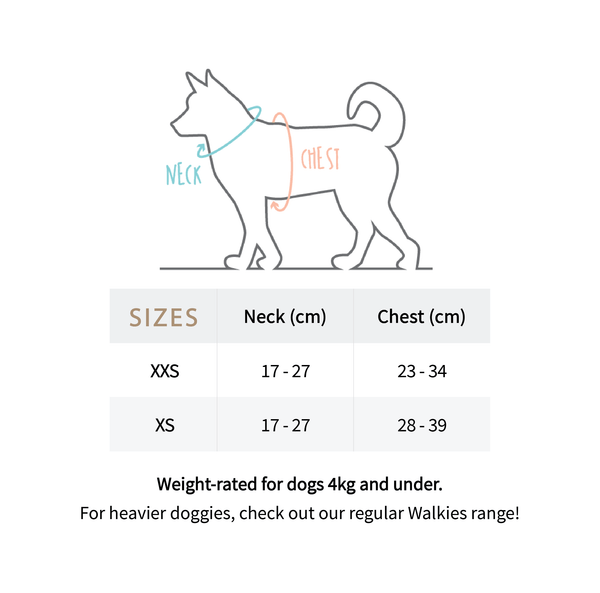 Load image into Gallery viewer, Size chart with diagram showing how to measure small dog neck and chest size

